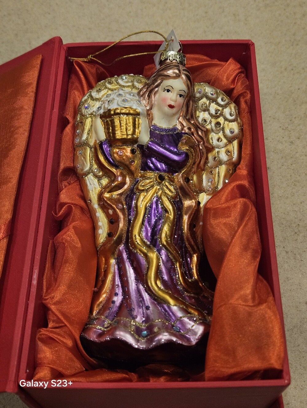 RARE VINTAGE JAY STRONGWATER GLASS REJOICING ANGEL NATIVITY CHRISTMAS ORNAMENT